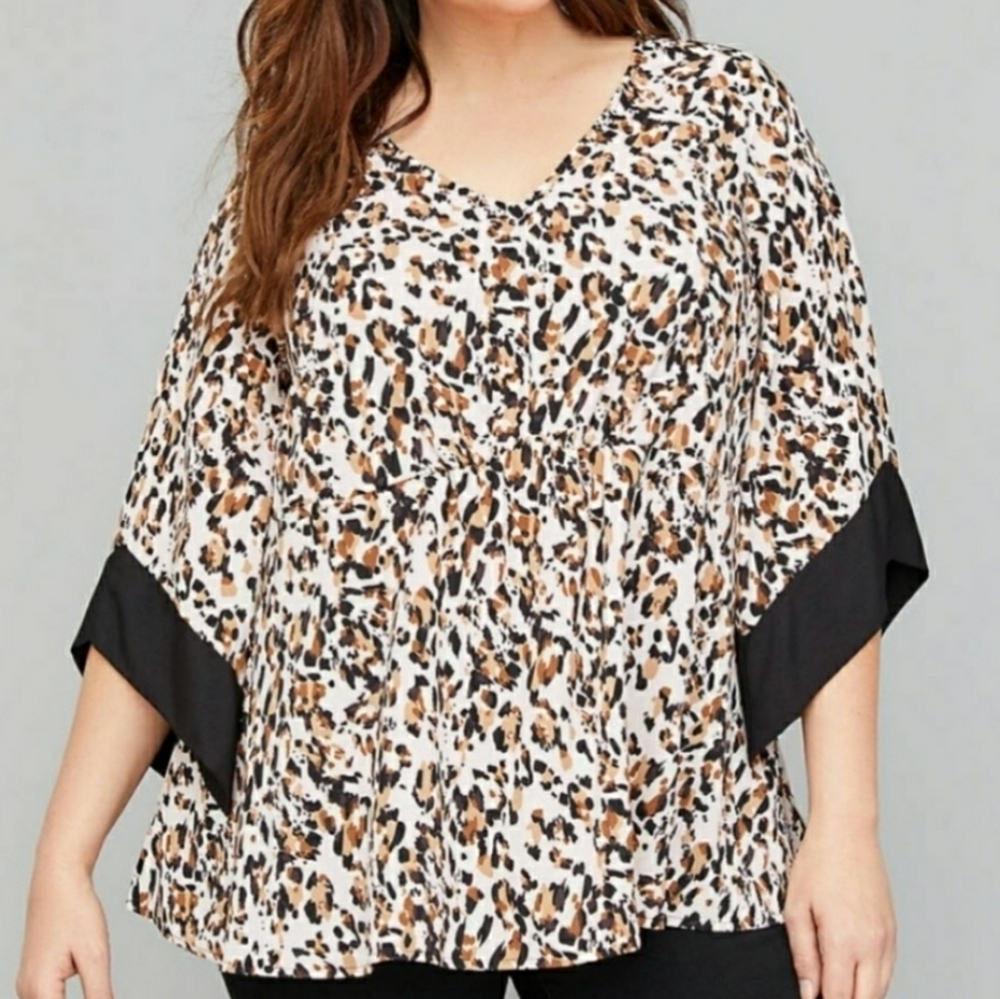 Lane Bryant Scarf Sleeve Animal Print Kimono Top